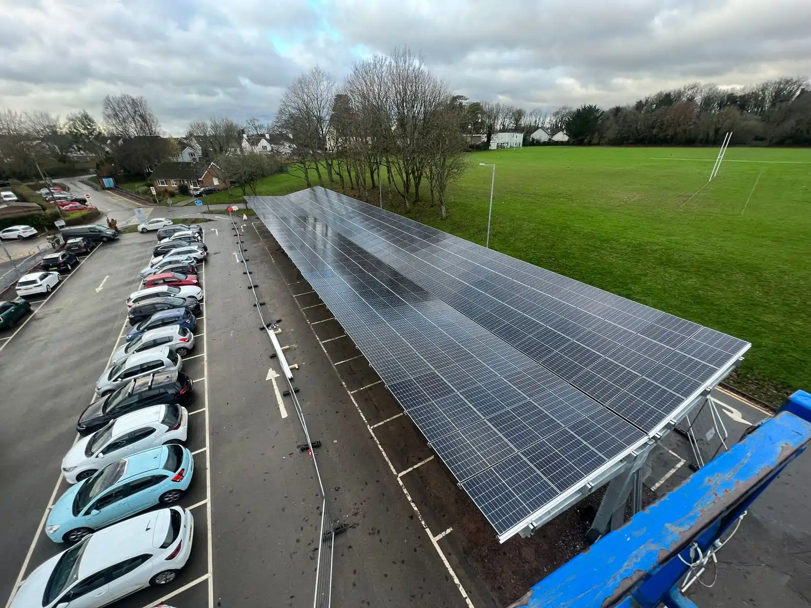 OPTI Bluetop Solar Parking providing shaded parking at Chepstow School