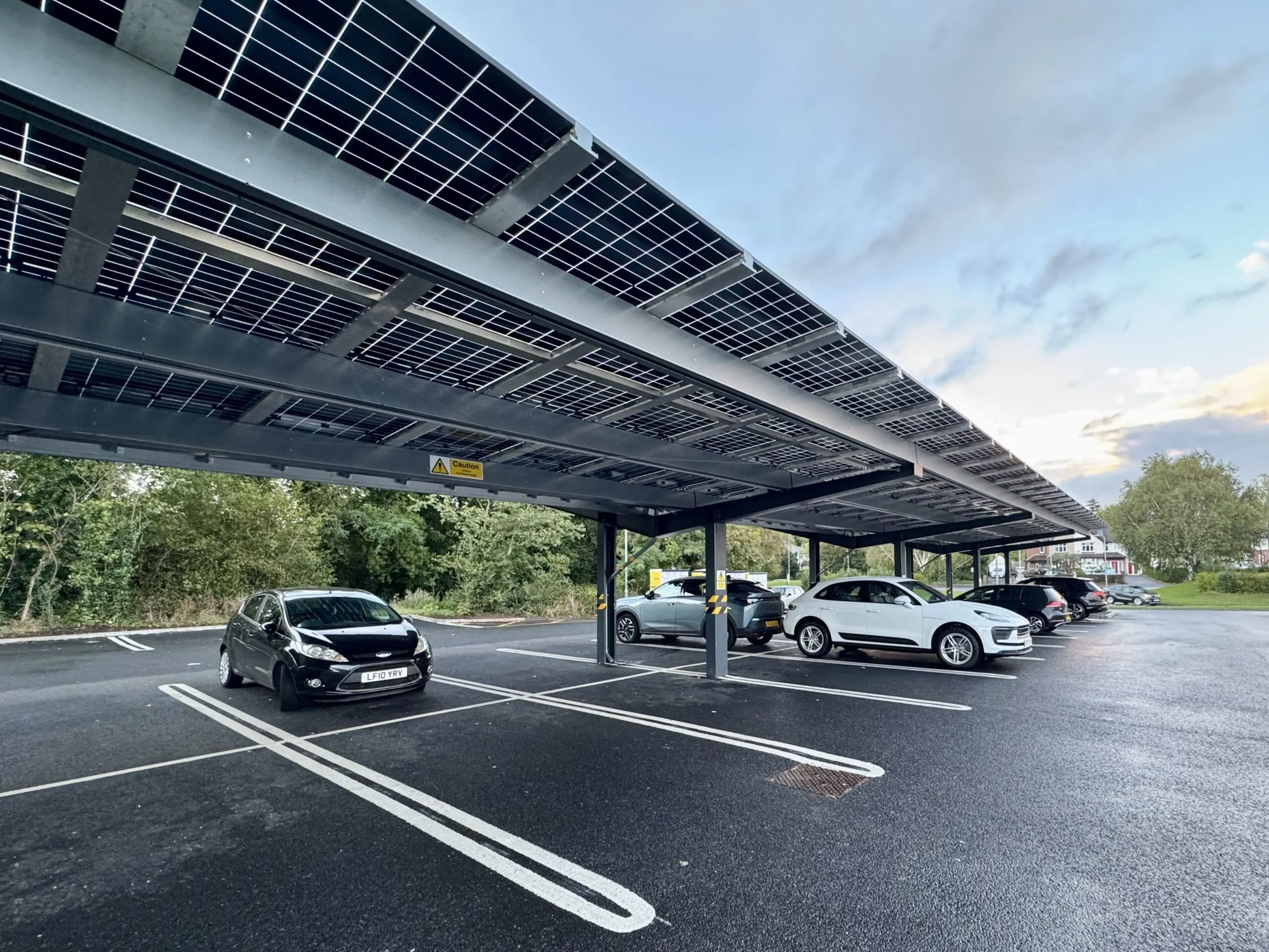 Solar parking canopies at Coop Wildwood site in England