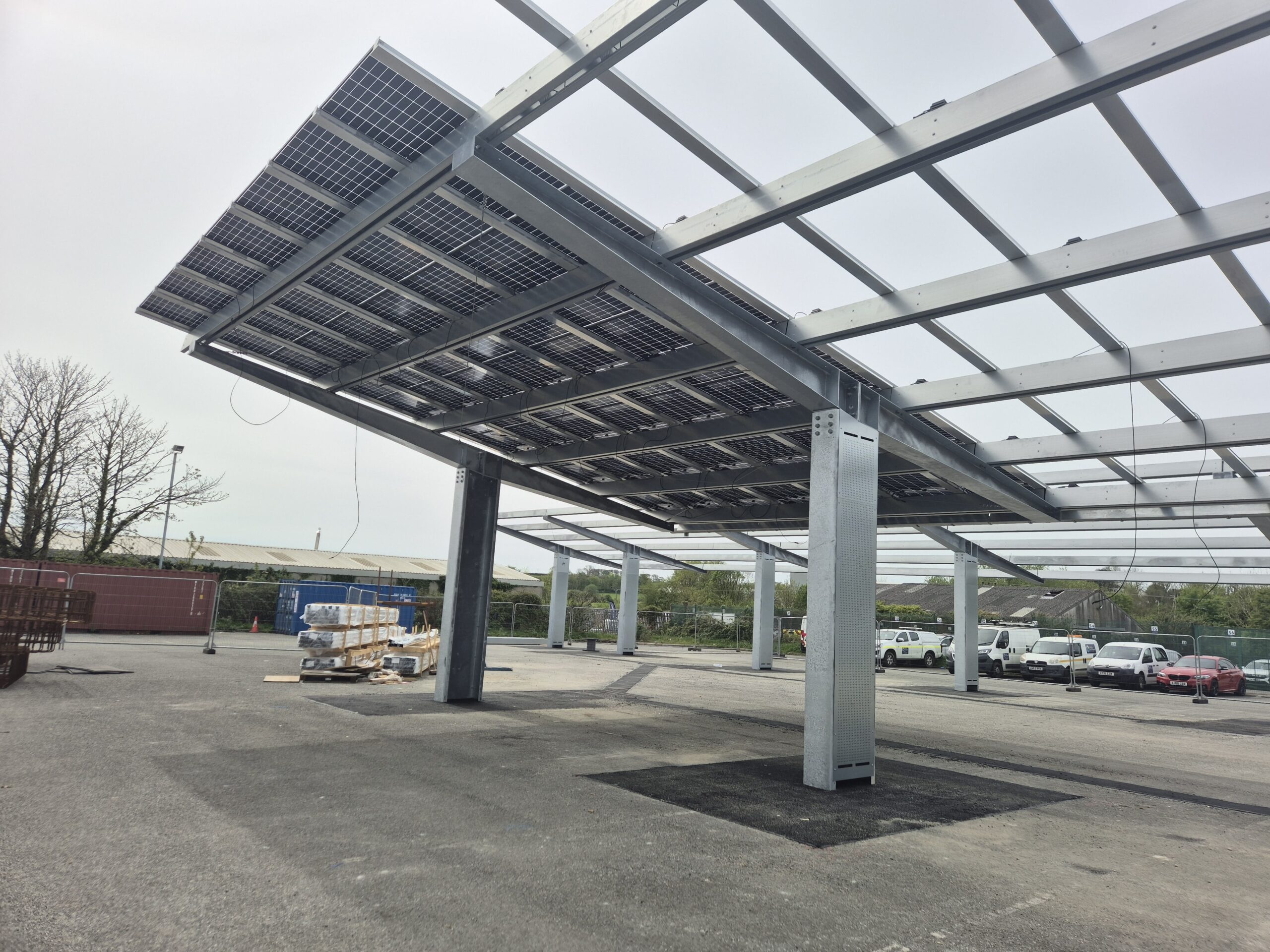 Photovoltaic parking canopy system at the Anglesey Bluetop Solar Project