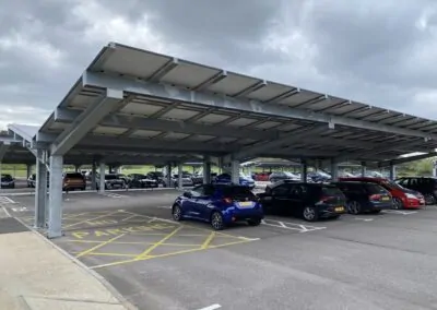 Solar parking canopies at Lakeside North Harbour in England