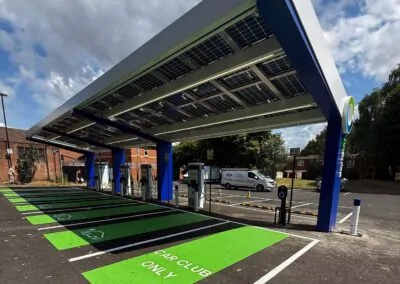 Photovoltaic car park canopies installed at BP UK Grove Street