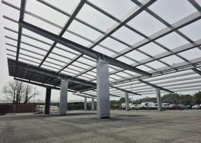 Solar parking canopies at the Bluetop Solar Project in Anglesey, England