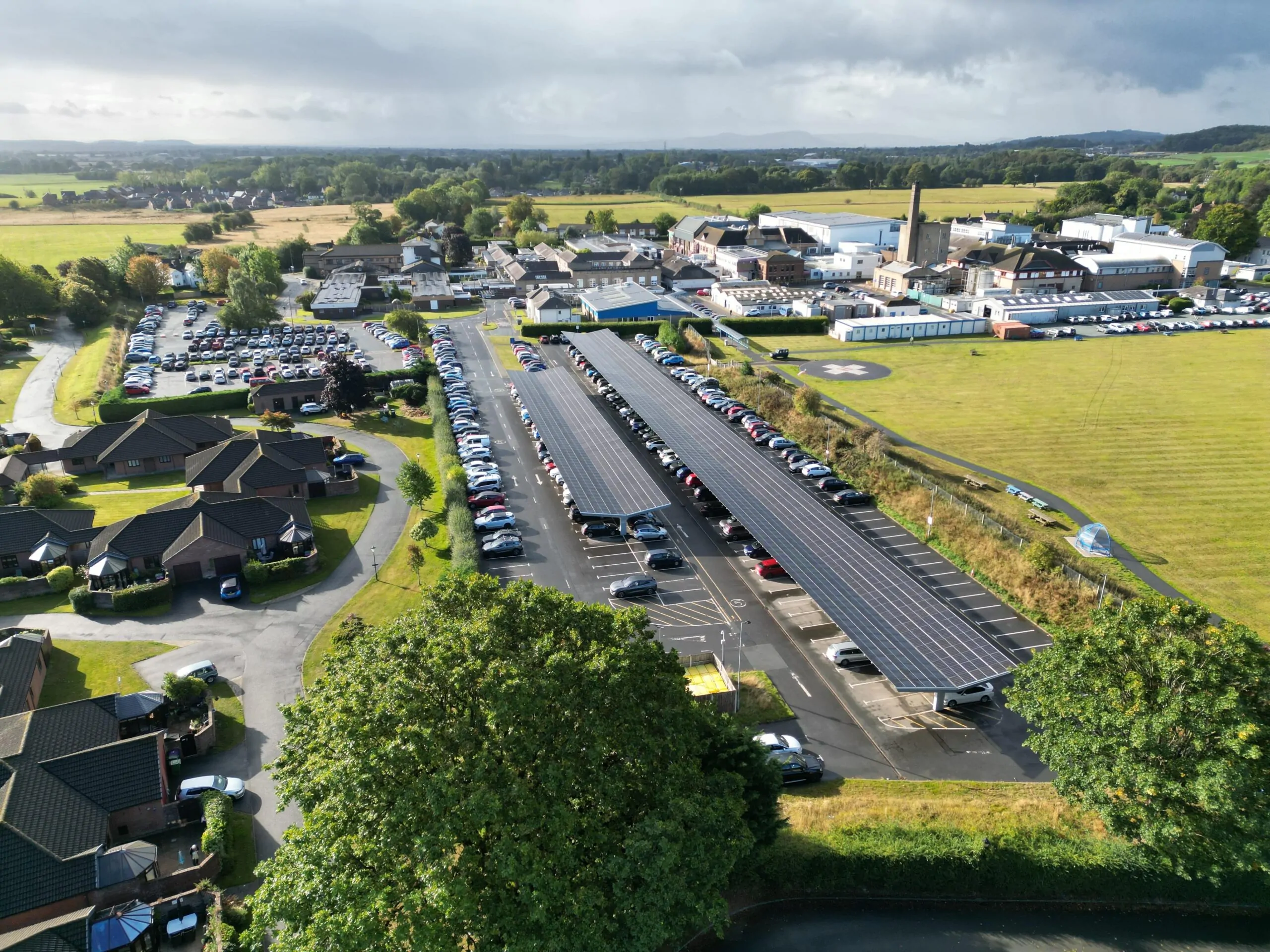 OPTI Bluetop Solar Parking canopies at RJAH site in Oswestry, England
