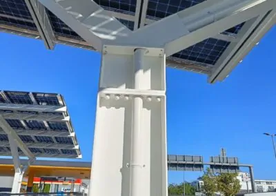 Bluetop Solar Parking canopies with BlueRoof at Tesla EV charging station