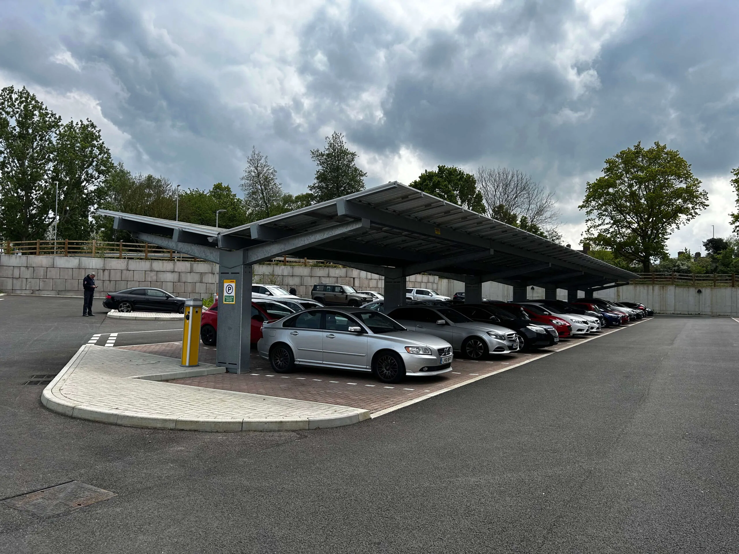 OPTI Bluetop Solar Parking solar canopies at Unit 1 in Aylesford, England